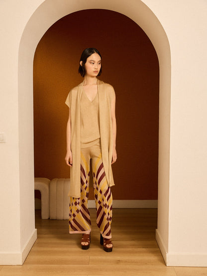 Pantalón de lurex estampado granate