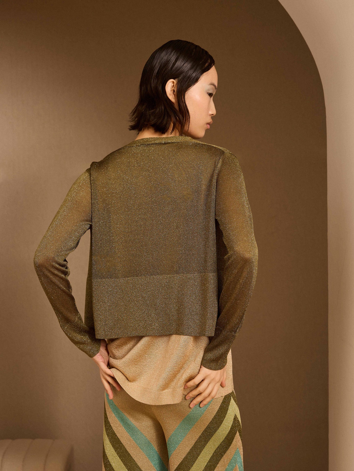 Chaqueta de lurex corta kaki