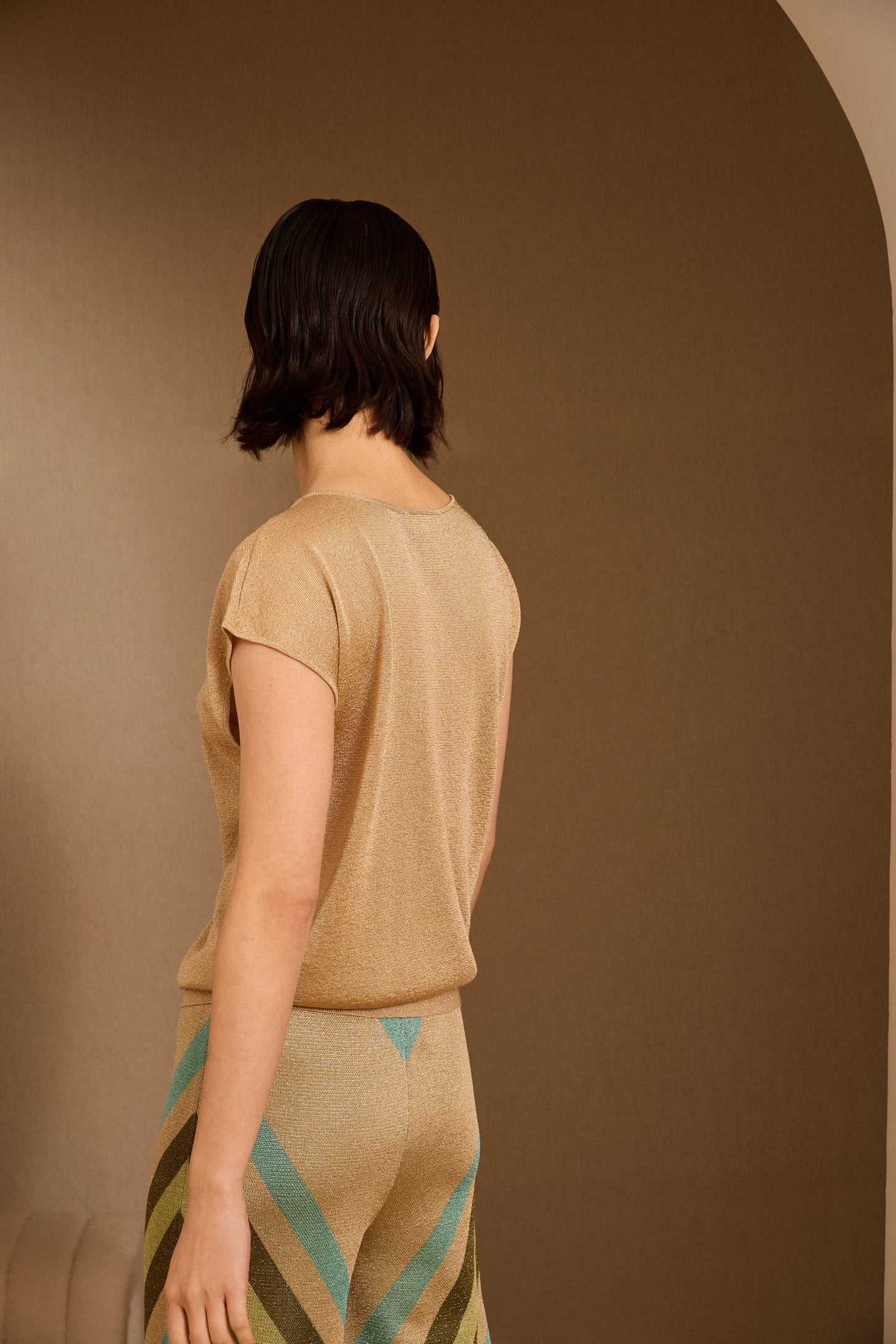 Pantalón de lurex estampado verde