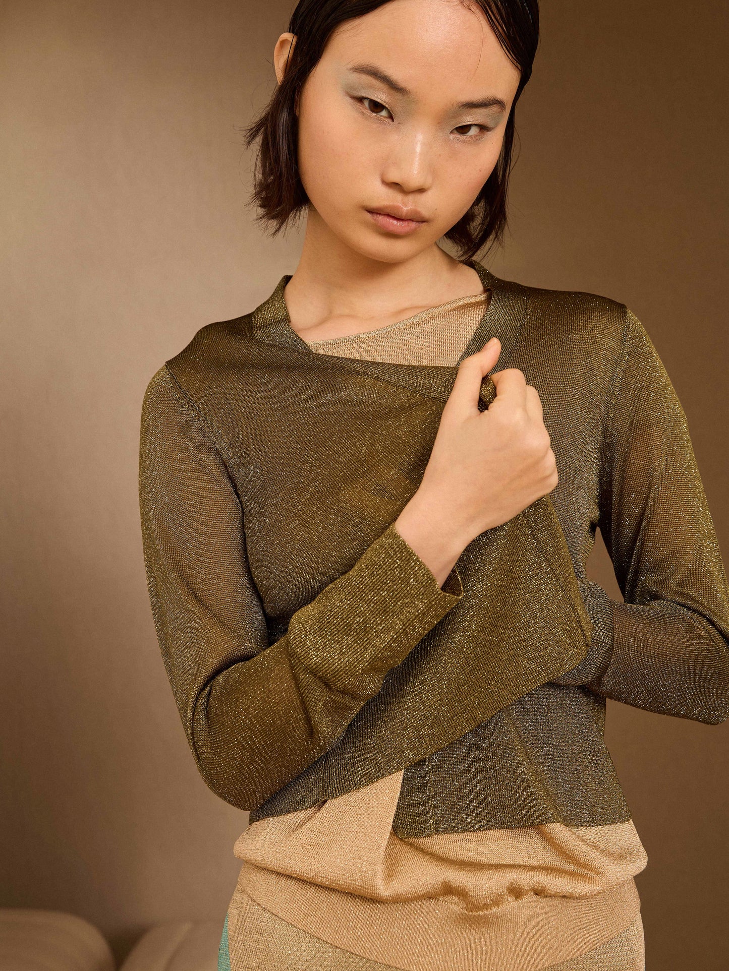 Chaqueta de lurex corta kaki