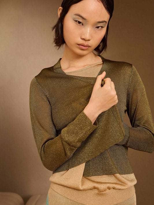 Chaqueta de lurex corta kaki