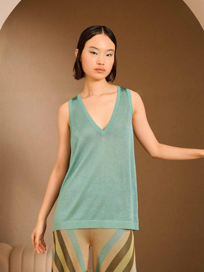 Jersey pico de lurex turquesa