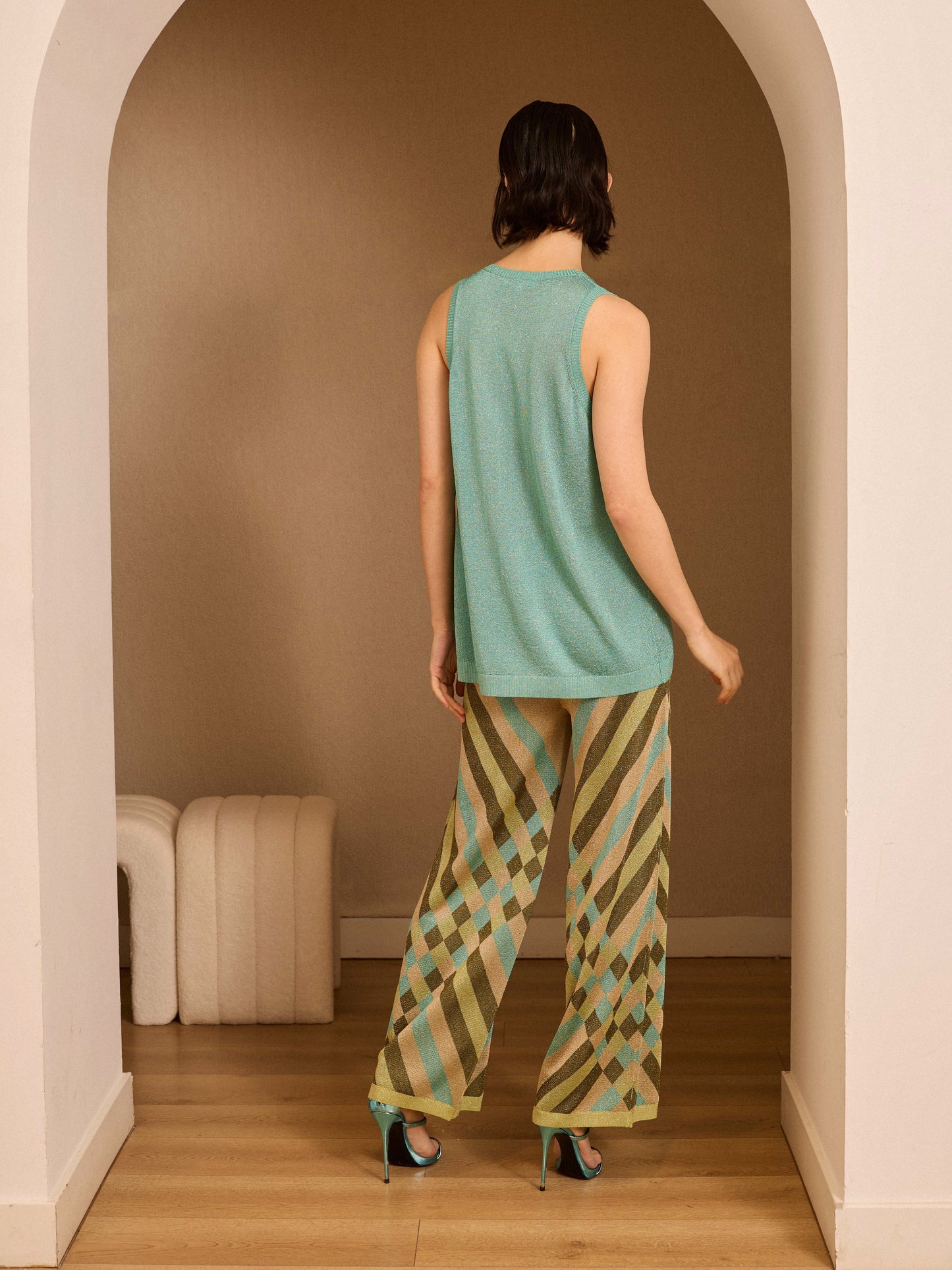 Jersey pico de lurex turquesa