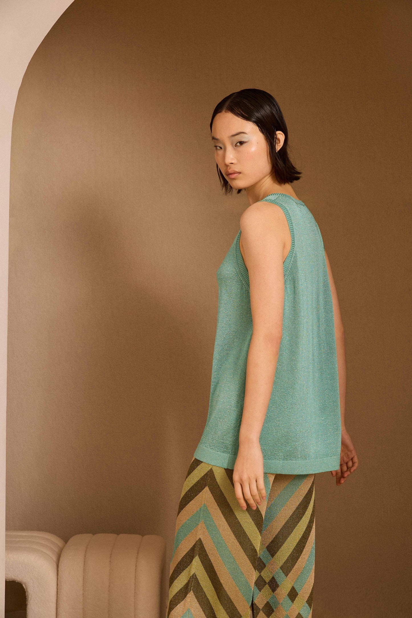 Jersey pico de lurex turquesa