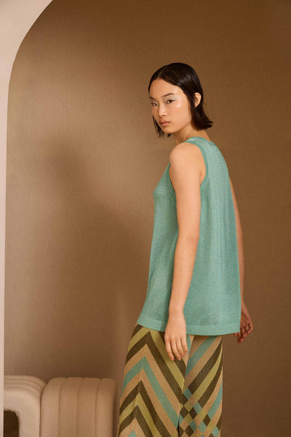 Jersey pico de lurex turquesa