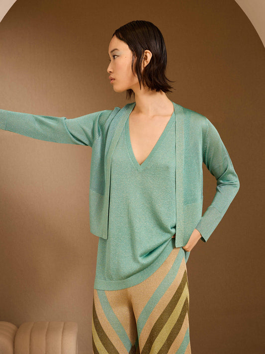 Jersey pico de lurex turquesa