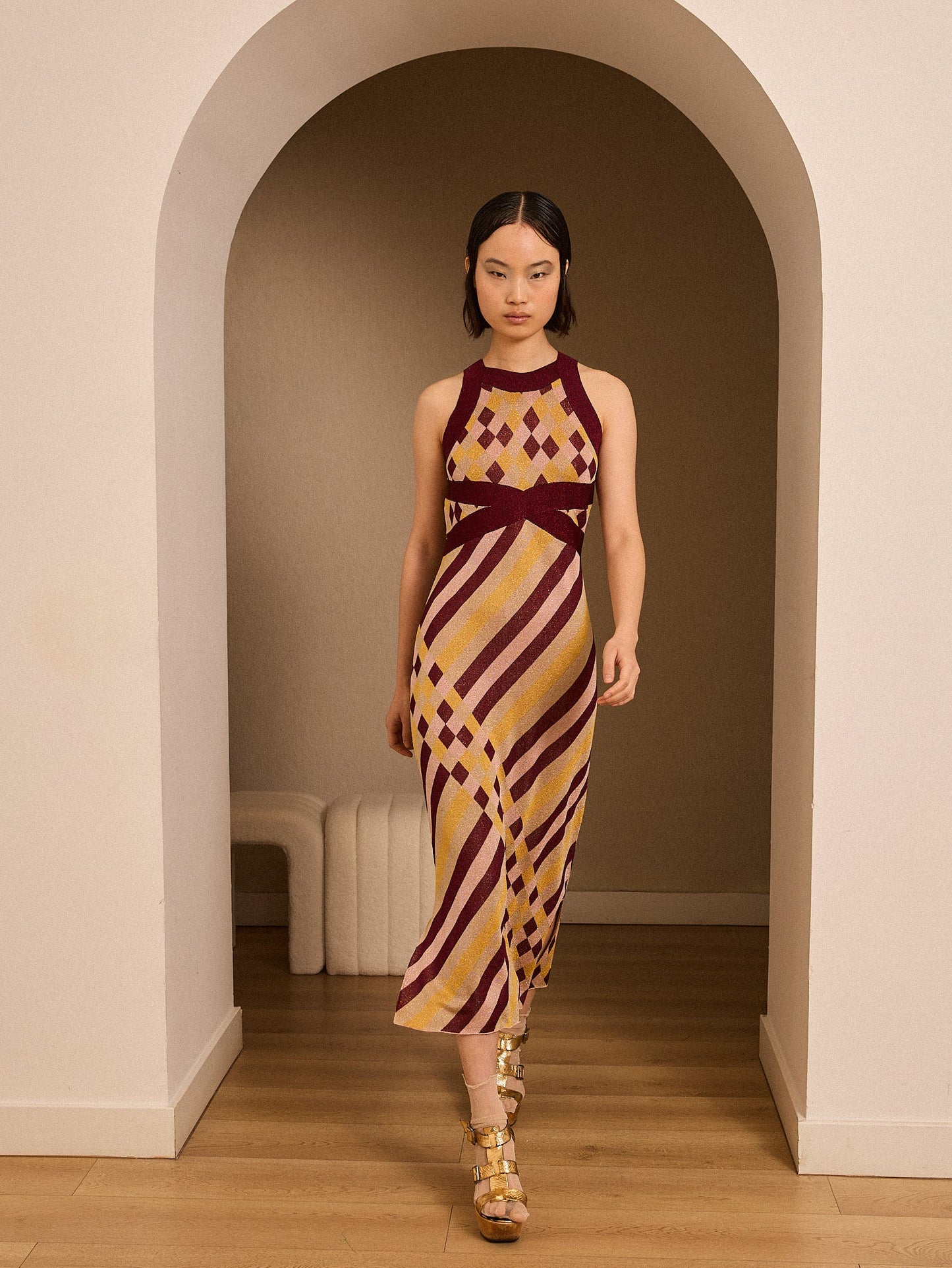 Vestido de lurex estampado granate