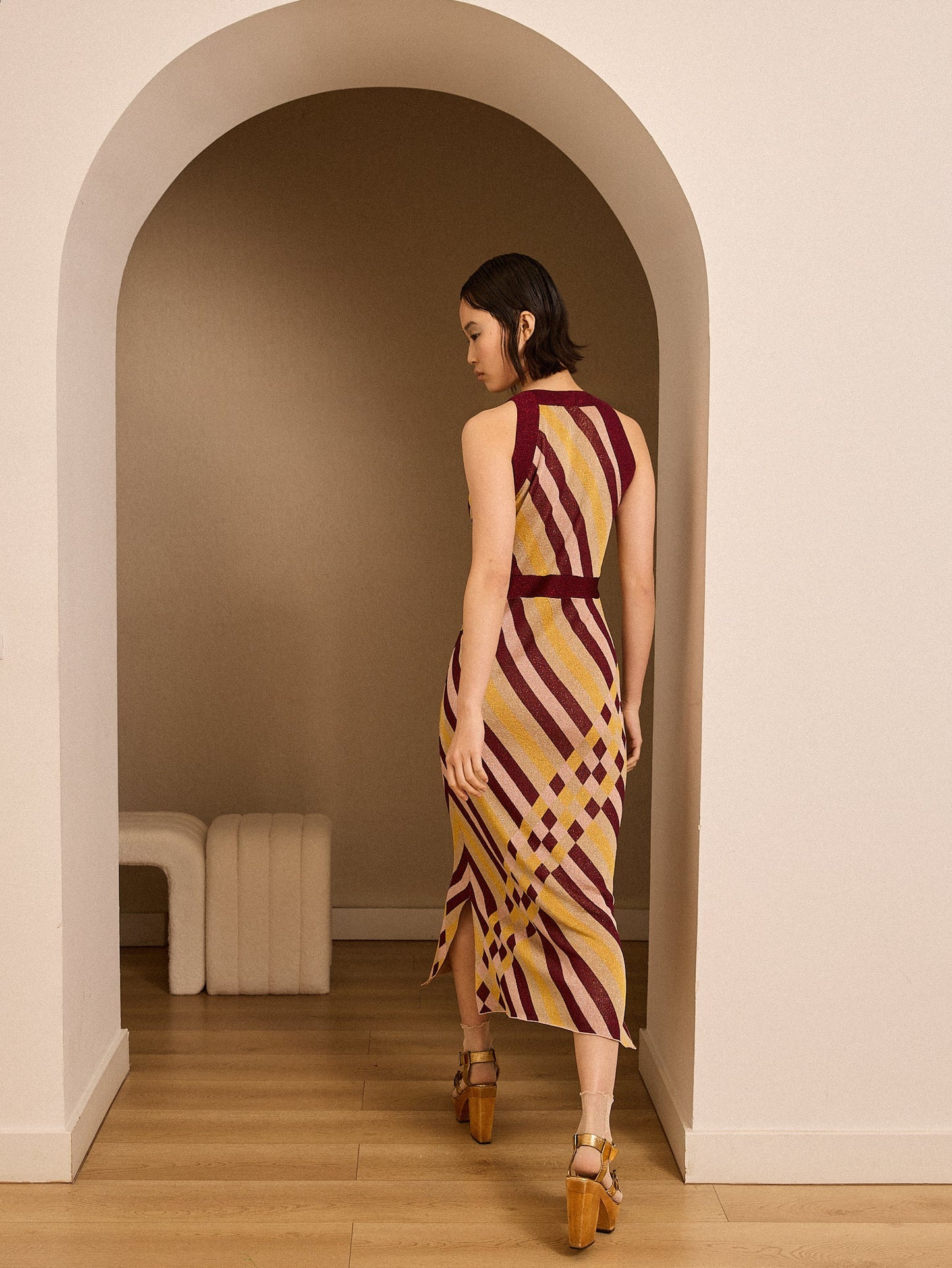 Vestido de lurex estampado granate