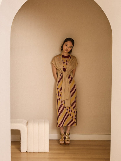 Vestido de lurex estampado granate