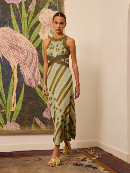 Vestido de lurex estampado verde