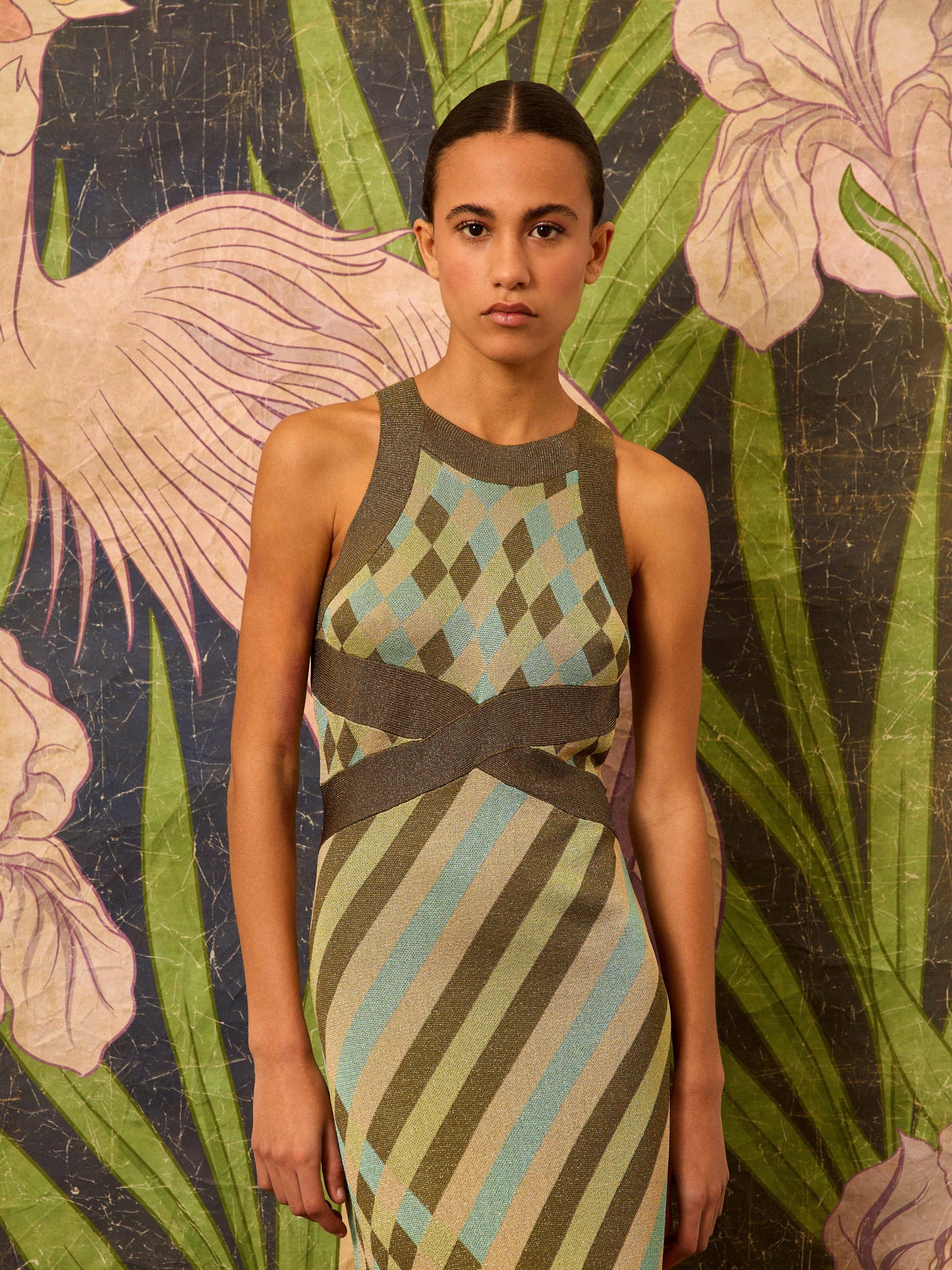 Vestido de lurex estampado verde