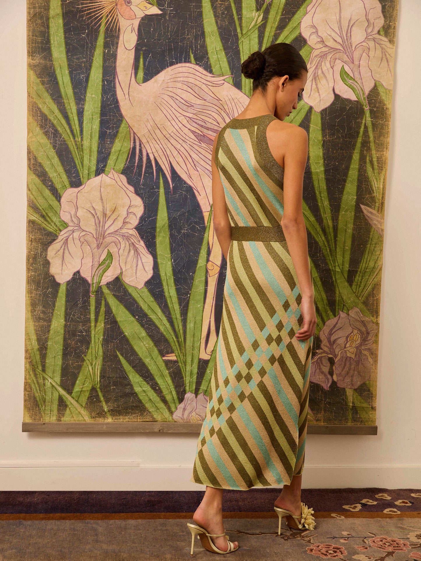 Vestido de lurex estampado verde