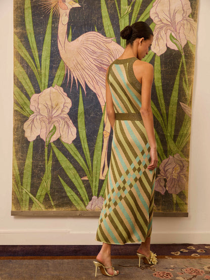 Vestido de lurex estampado verde