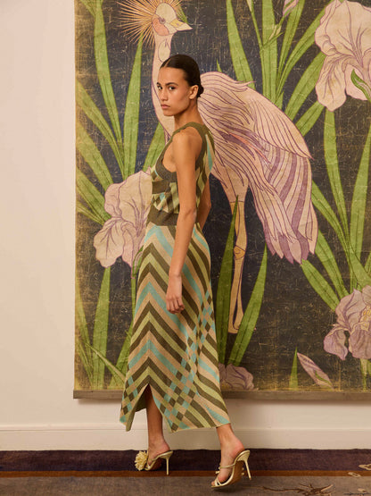 Vestido de lurex estampado verde