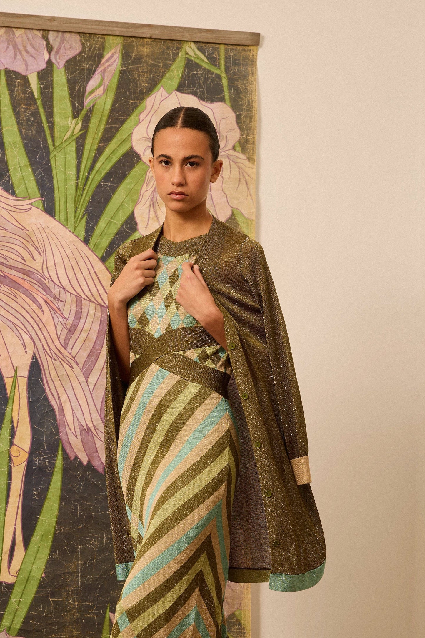 Vestido de lurex estampado verde