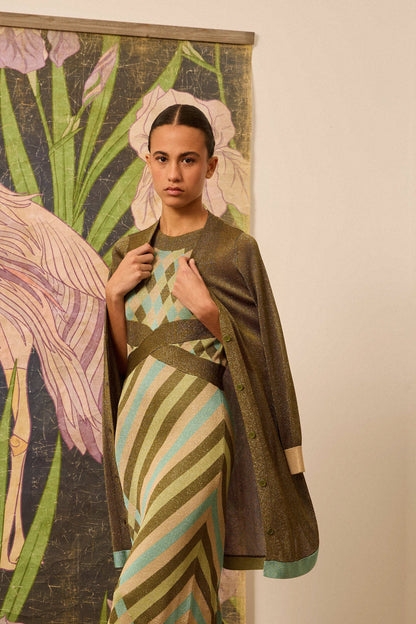 Vestido de lurex estampado verde