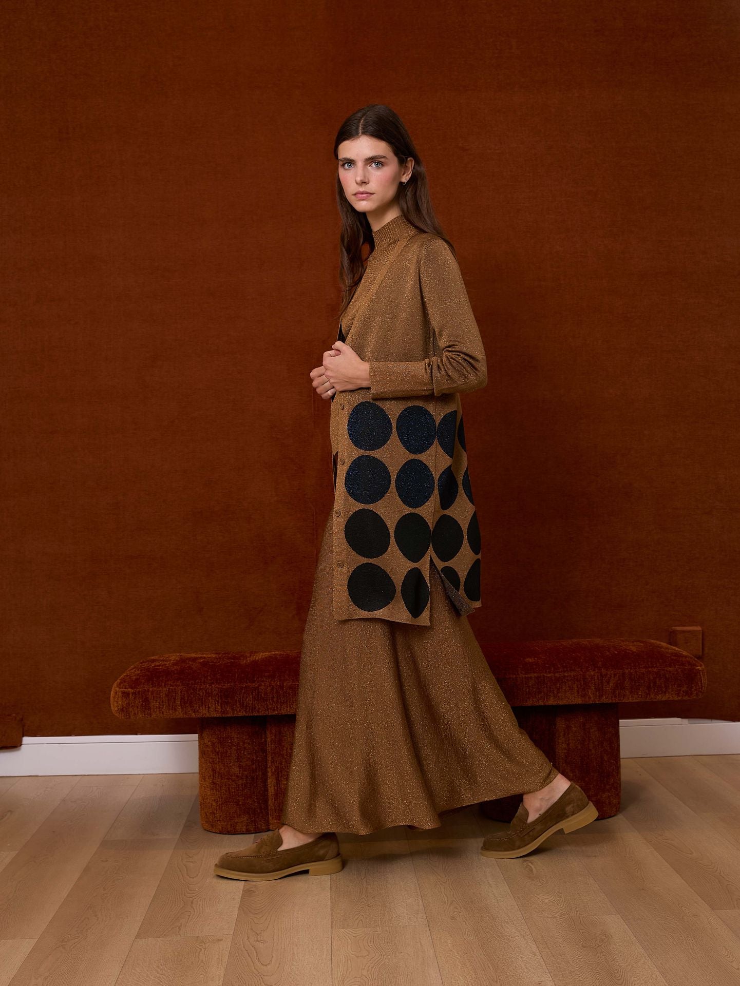 Falda de lurex color cobre