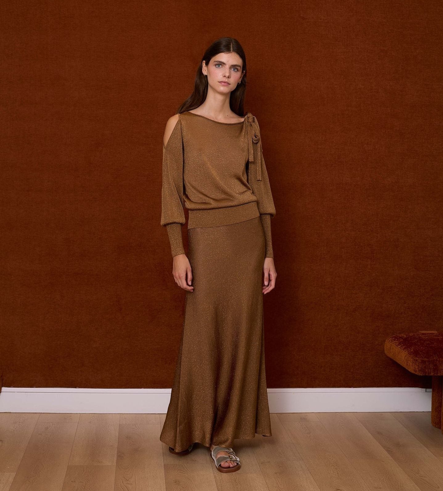 Falda de lurex color cobre