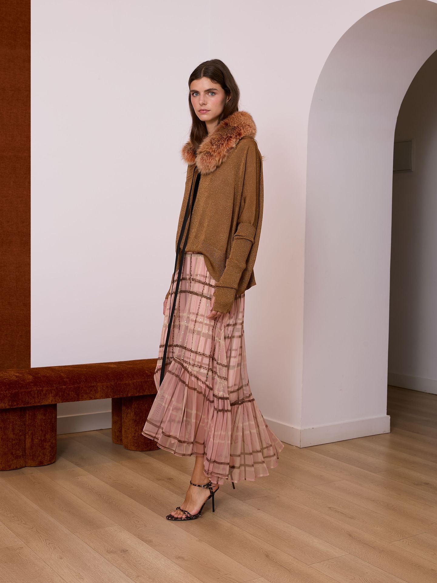 Falda tul cuadros rosa