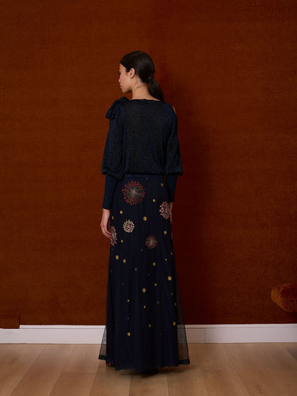 Falda larga de tul azul