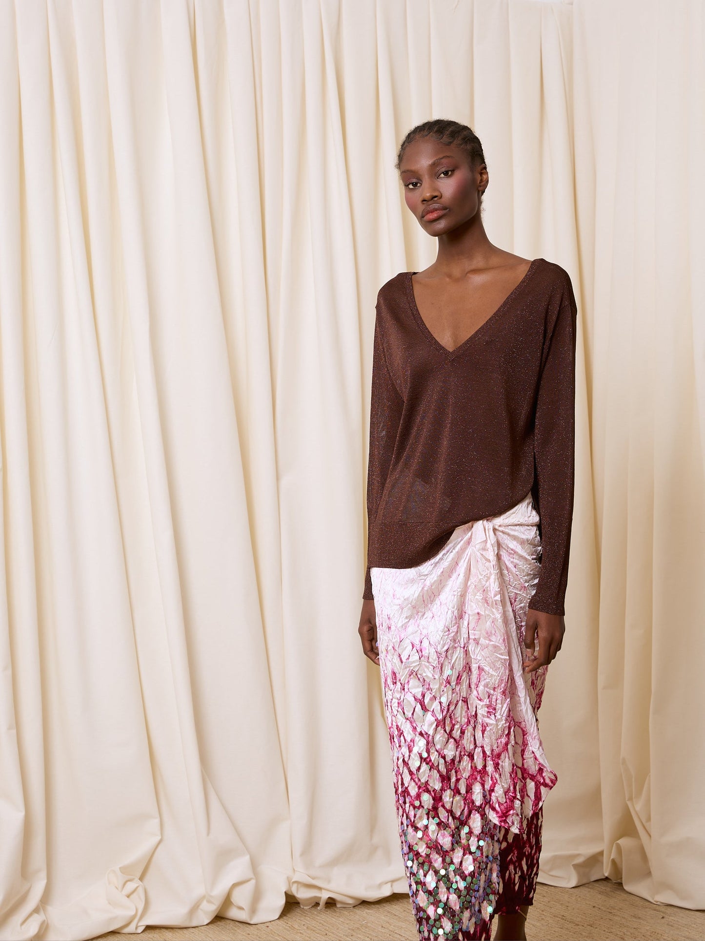 Jersey doble pico lurex chocolate