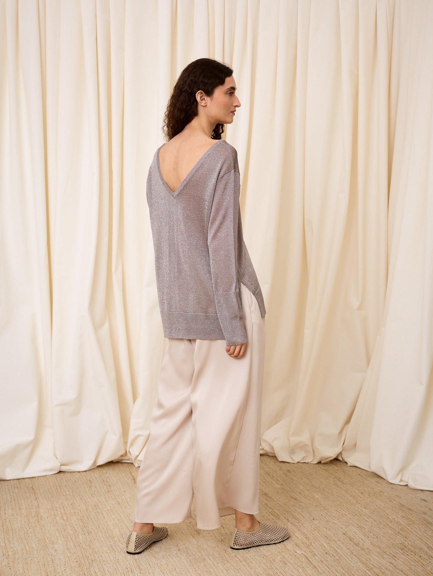 Jersey doble pico lurex plata