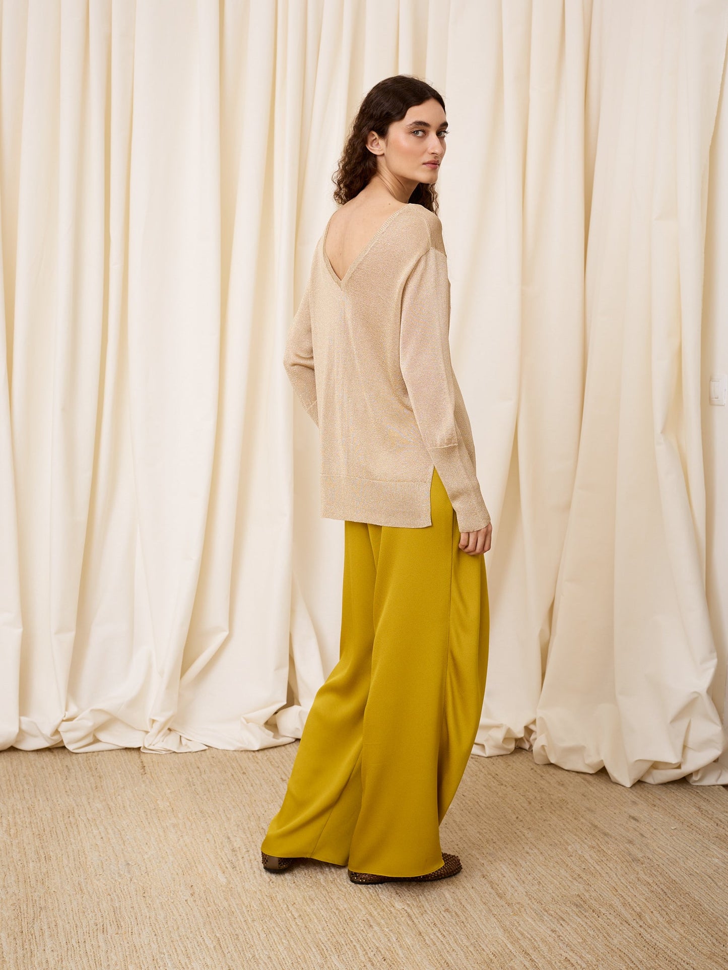 Jersey doble pico lurex dorado