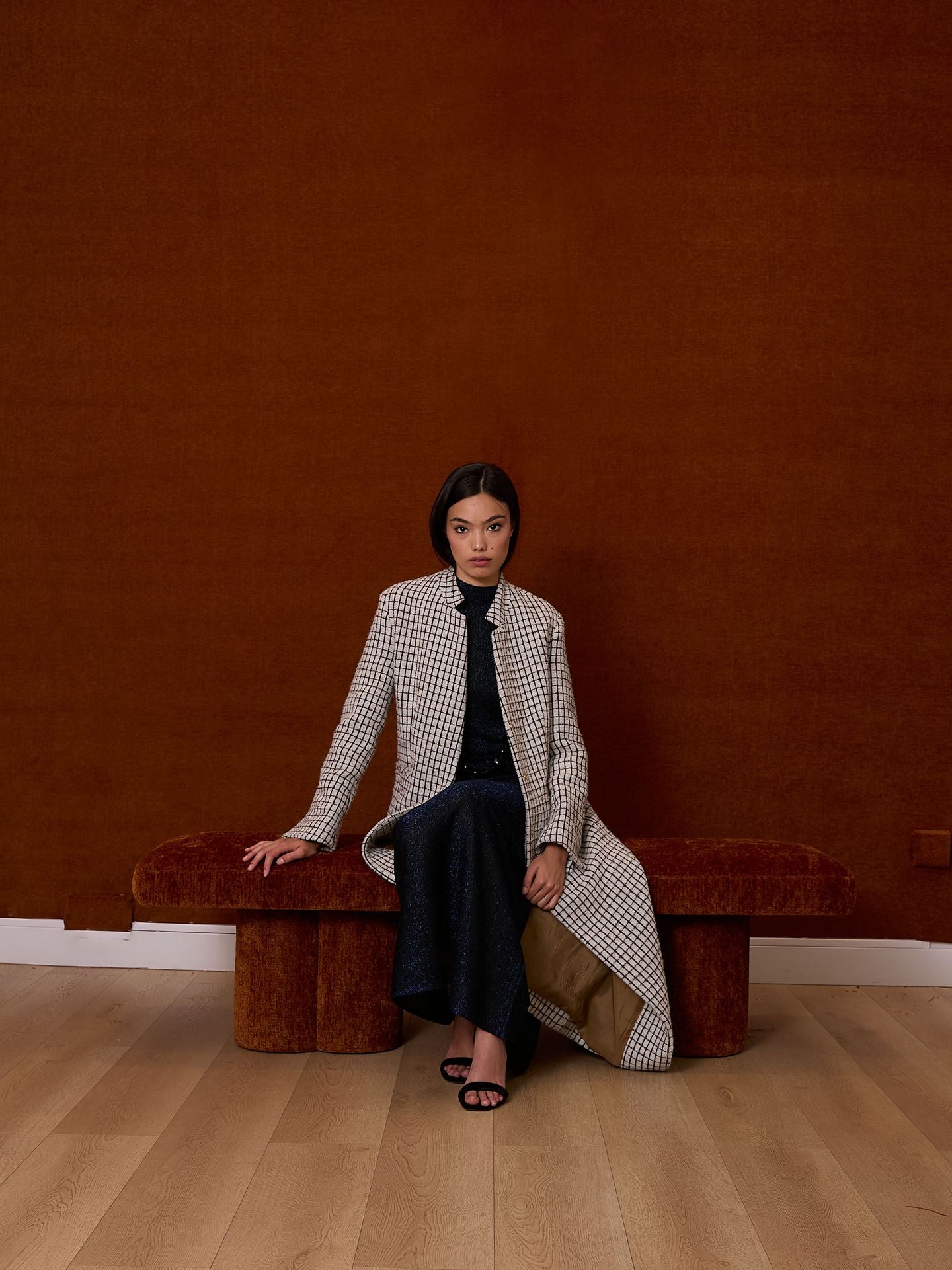 Abrigo cuadros marfil