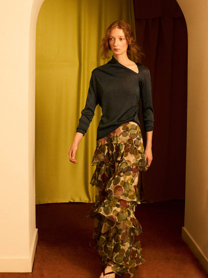 Jersey cuello asimétrico color plomo