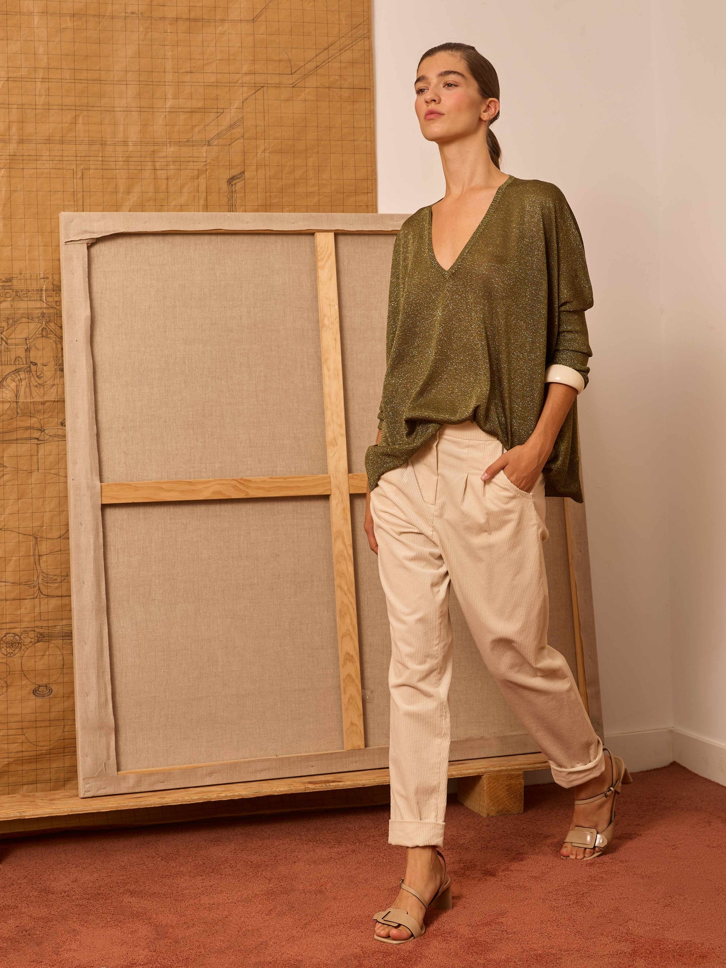 Pantalón baggy de pana marfil