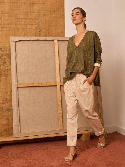 Pantalón baggy de pana marfil