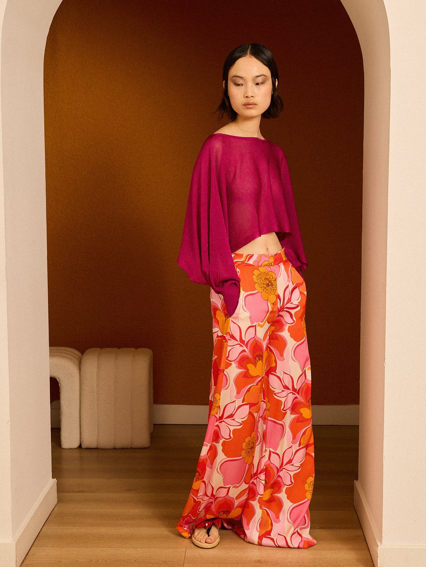 Poncho fucsia de lurex