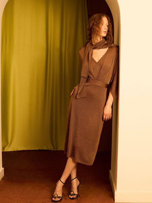 Vestido lurex cobre