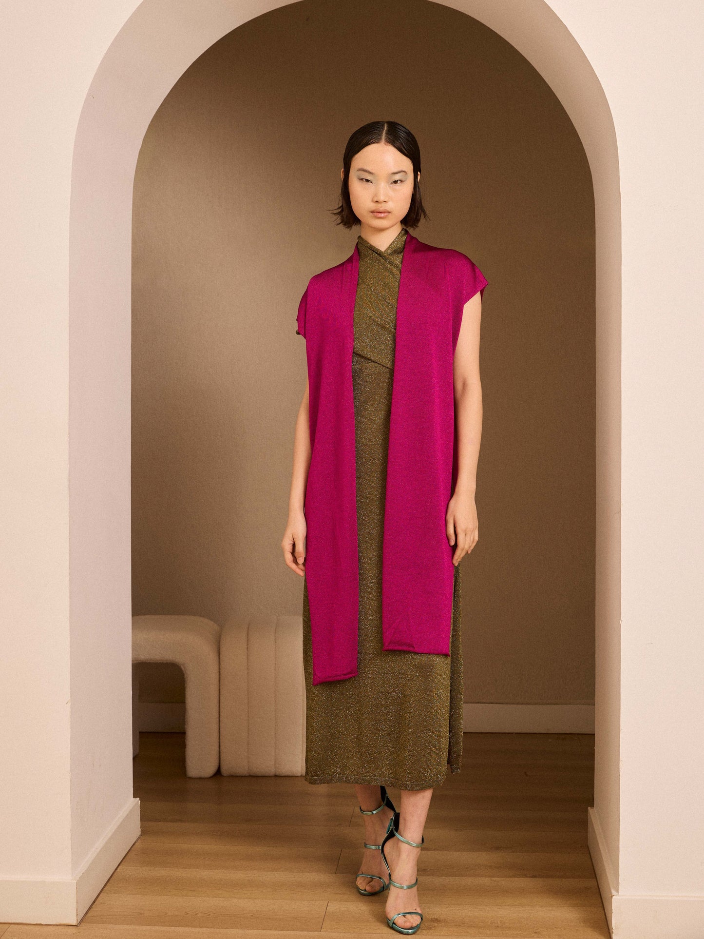 Chaqueta larga de lurex fucisa