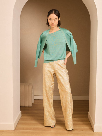 Chaqueta corta de lurex turquesa