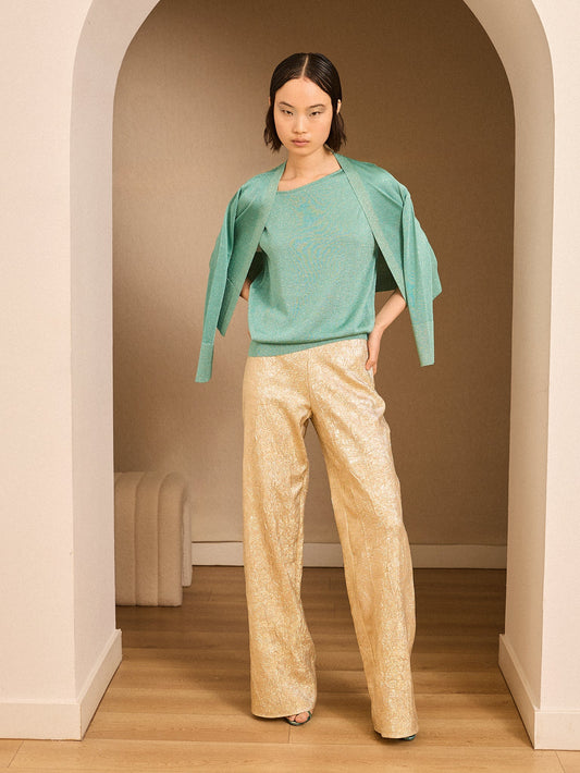 Chaqueta corta de lurex turquesa