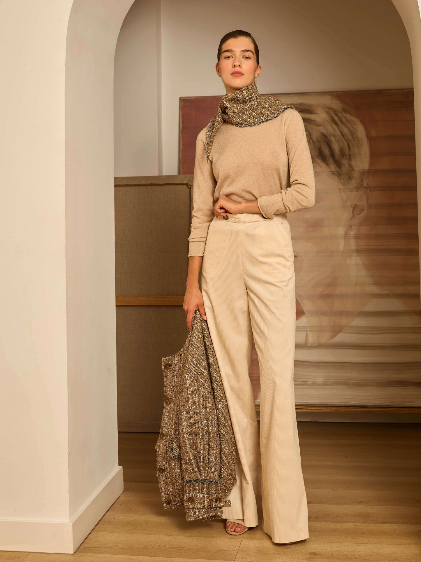 Pantalón palazzo pana marfil