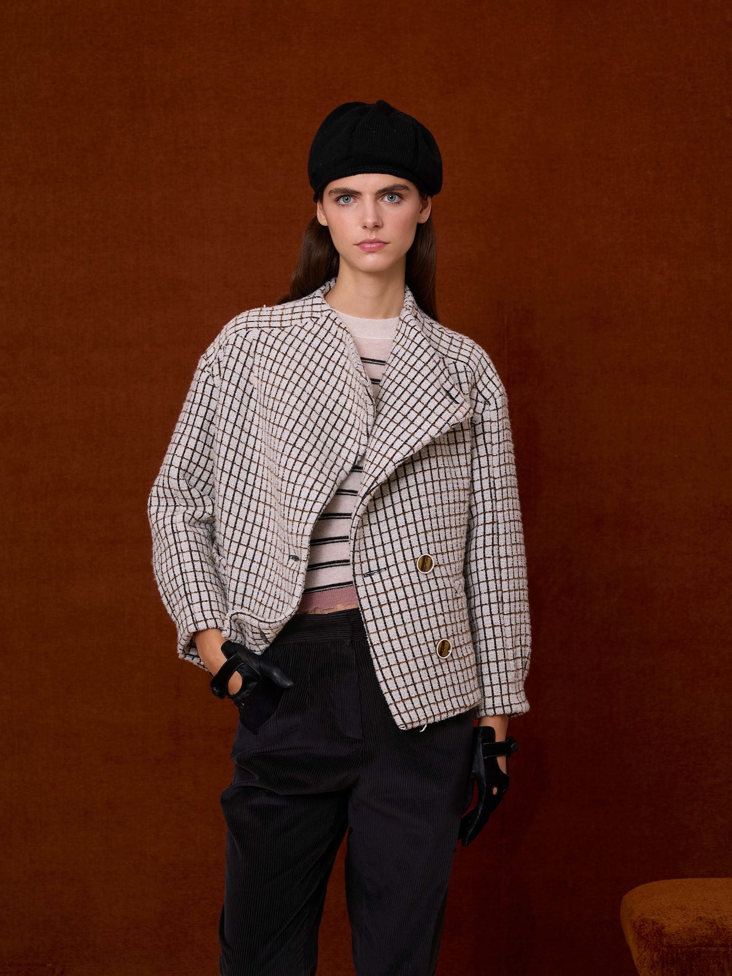 Cazadora cuadros marfil