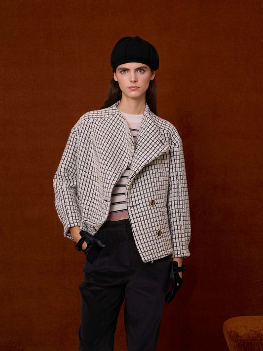 Cazadora cuadros marfil