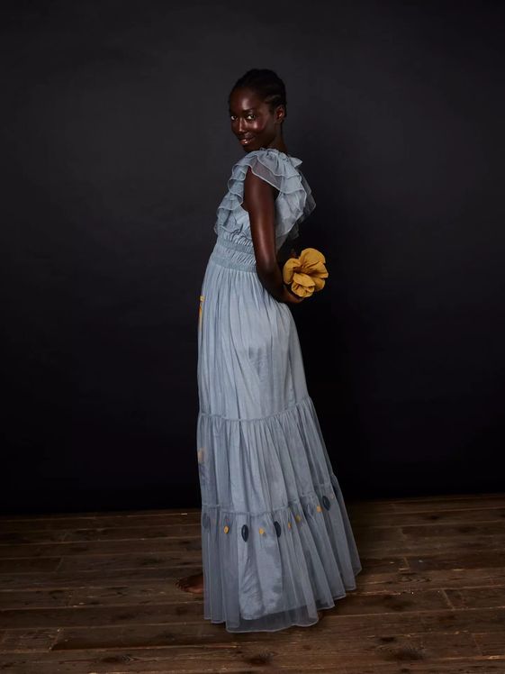 Vestido maxi de tul azul