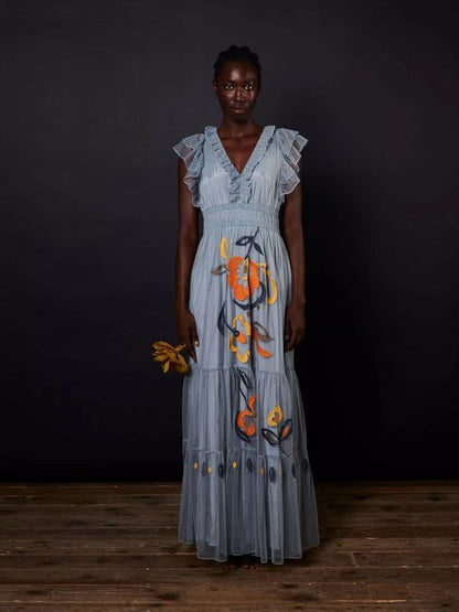 Vestido maxi de tul azul