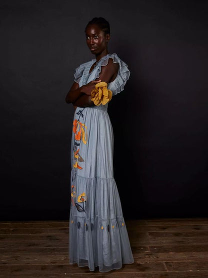 Vestido maxi de tul azul