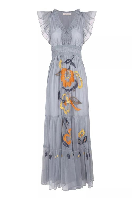 Vestido maxi de tul azul