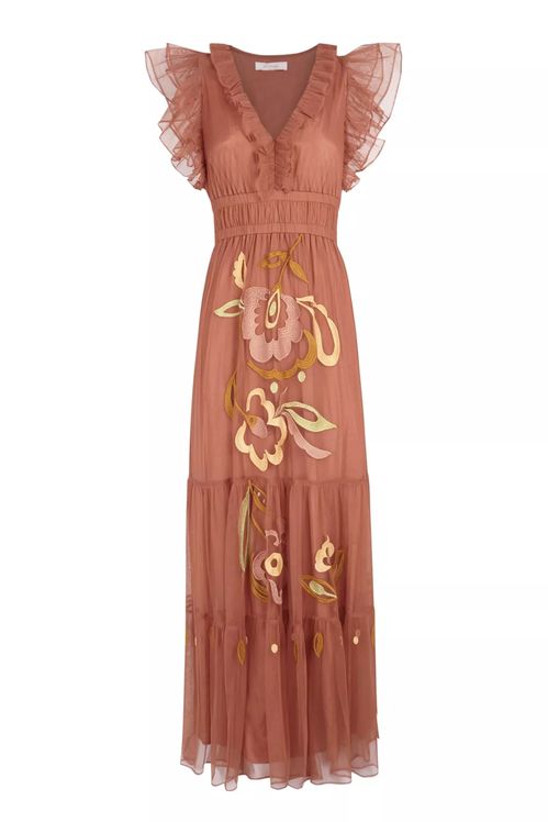 Vestido maxi teja de tul