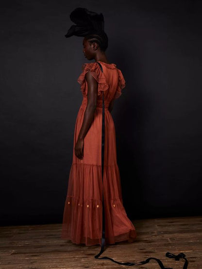 Vestido maxi teja de tul