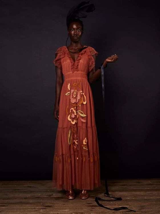 Vestido maxi teja de tul