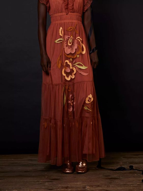 Vestido maxi teja de tul