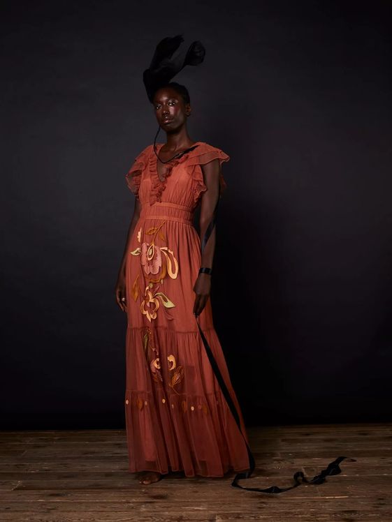 Vestido maxi teja de tul