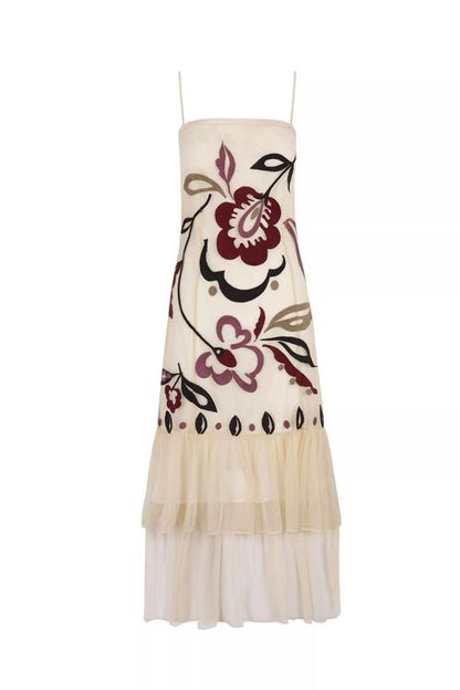 Vestido midi de tul marfil