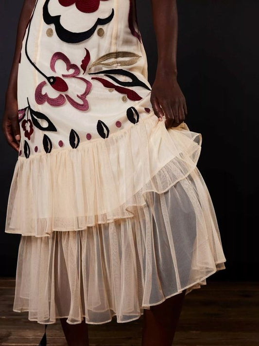 Vestido midi de tul marfil